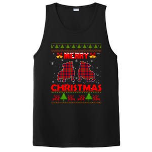 Merry Christmas Red Plaid Bulldog Ugly Xmas Sweater Holiday Gift PosiCharge Competitor Tank