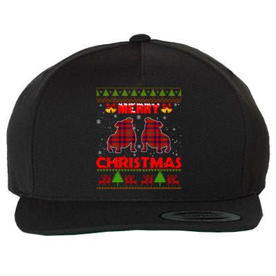 Merry Christmas Red Plaid Bulldog Ugly Xmas Sweater Holiday Gift Wool Snapback Cap