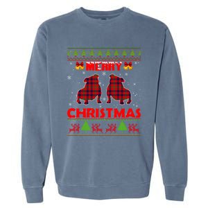 Merry Christmas Red Plaid Bulldog Ugly Xmas Sweater Holiday Gift Garment-Dyed Sweatshirt