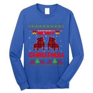 Merry Christmas Red Plaid Bulldog Ugly Xmas Sweater Holiday Gift Long Sleeve Shirt