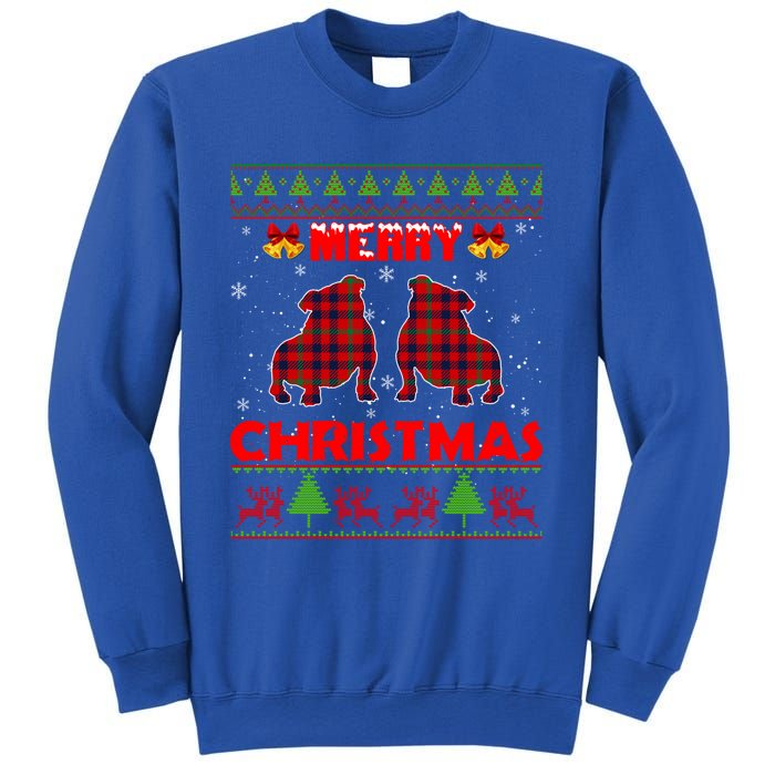 Merry Christmas Red Plaid Bulldog Ugly Xmas Sweater Holiday Gift Sweatshirt