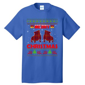 Merry Christmas Red Plaid Bulldog Ugly Xmas Sweater Holiday Gift Tall T-Shirt