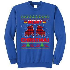 Merry Christmas Red Plaid Bulldog Ugly Xmas Sweater Holiday Gift Tall Sweatshirt