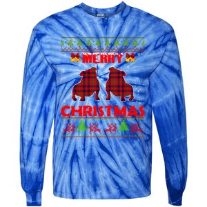 Merry Christmas Red Plaid Bulldog Ugly Xmas Sweater Holiday Gift Tie-Dye Long Sleeve Shirt