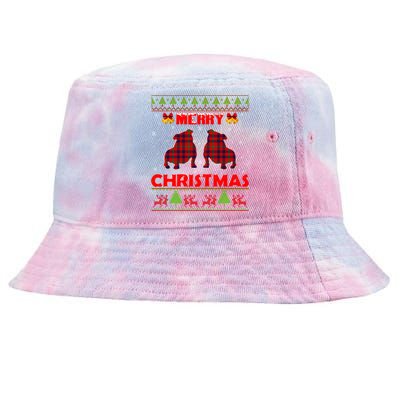 Merry Christmas Red Plaid Bulldog Ugly Xmas Sweater Holiday Gift Tie-Dyed Bucket Hat