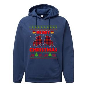 Merry Christmas Red Plaid Bulldog Ugly Xmas Sweater Holiday Gift Performance Fleece Hoodie