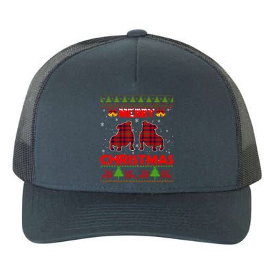 Merry Christmas Red Plaid Bulldog Ugly Xmas Sweater Holiday Gift Yupoong Adult 5-Panel Trucker Hat