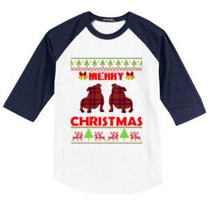 Merry Christmas Red Plaid Bulldog Ugly Xmas Sweater Holiday Gift Baseball Sleeve Shirt