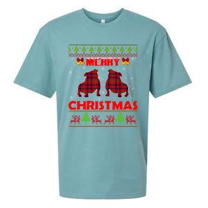 Merry Christmas Red Plaid Bulldog Ugly Xmas Sweater Holiday Gift Sueded Cloud Jersey T-Shirt