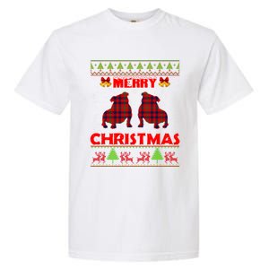 Merry Christmas Red Plaid Bulldog Ugly Xmas Sweater Holiday Gift Garment-Dyed Heavyweight T-Shirt