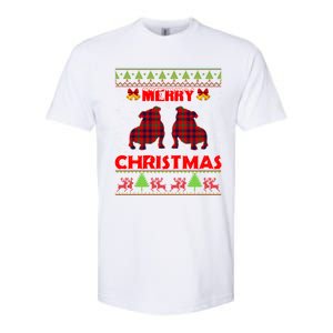 Merry Christmas Red Plaid Bulldog Ugly Xmas Sweater Holiday Gift Softstyle CVC T-Shirt