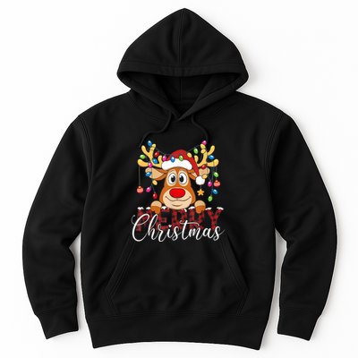 Merry Christmas Reindeer Xmas Family Pajamas Buffalo Plaid Hoodie