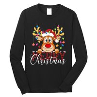 Merry Christmas Reindeer Xmas Family Pajamas Buffalo Plaid Long Sleeve Shirt