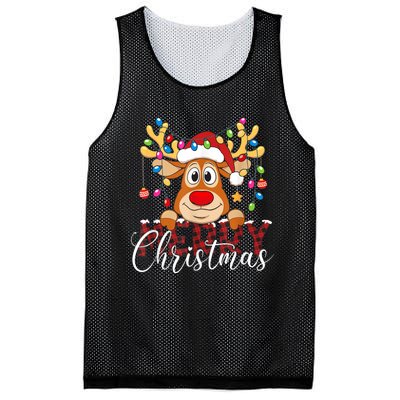 Merry Christmas Reindeer Xmas Family Pajamas Buffalo Plaid Mesh Reversible Basketball Jersey Tank