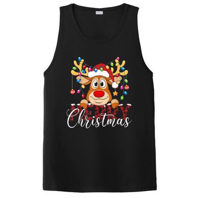 Merry Christmas Reindeer Xmas Family Pajamas Buffalo Plaid PosiCharge Competitor Tank