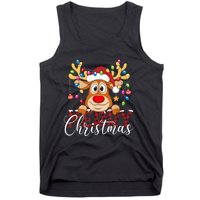 Merry Christmas Reindeer Xmas Family Pajamas Buffalo Plaid Tank Top