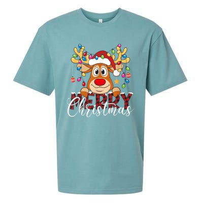 Merry Christmas Reindeer Xmas Family Pajamas Buffalo Plaid Sueded Cloud Jersey T-Shirt