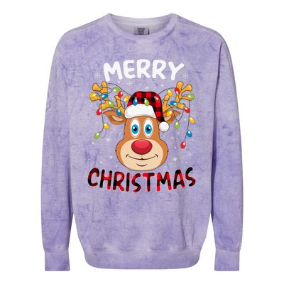 Merry Christmas Reindeer Xmas Family Cute Gift Colorblast Crewneck Sweatshirt