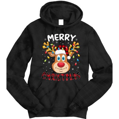 Merry Christmas Reindeer Xmas Family Cute Gift Tie Dye Hoodie