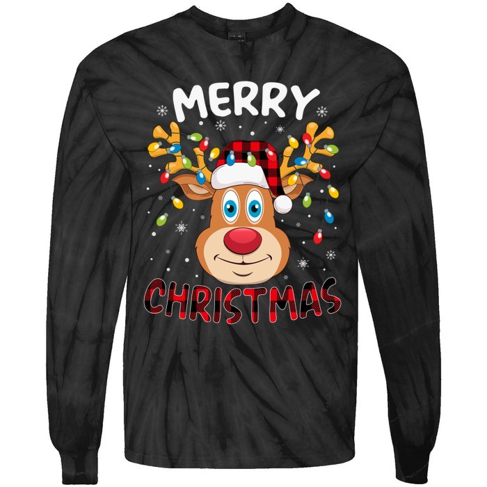 Merry Christmas Reindeer Xmas Family Cute Gift Tie-Dye Long Sleeve Shirt