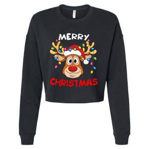 Merry Christmas Reindeer Xmas Family Cropped Pullover Crew