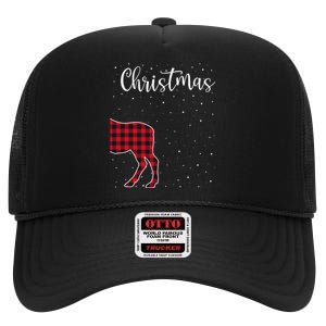 Merry Christmas Red Plaid Buffalo Moose Couples Matching High Crown Mesh Back Trucker Hat