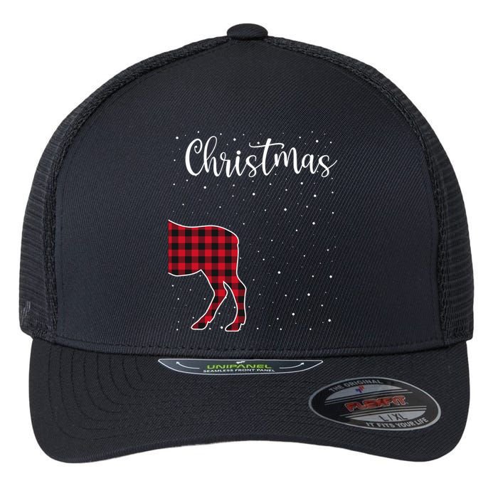 Merry Christmas Red Plaid Buffalo Moose Couples Matching Flexfit Unipanel Trucker Cap