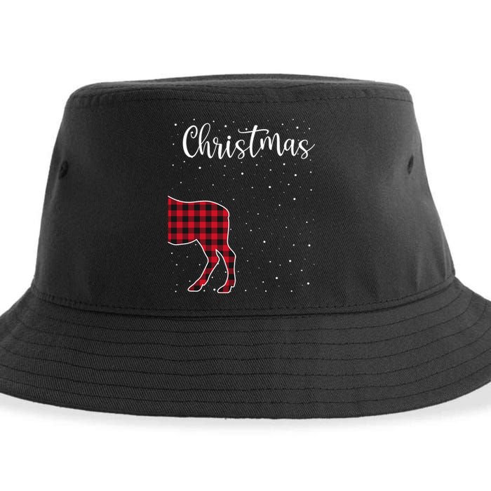 Merry Christmas Red Plaid Buffalo Moose Couples Matching Sustainable Bucket Hat