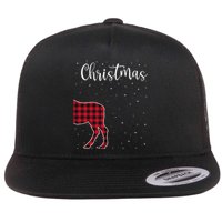 Merry Christmas Red Plaid Buffalo Moose Couples Matching Flat Bill Trucker Hat