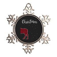 Merry Christmas Red Plaid Buffalo Moose Couples Matching Metallic Star Ornament