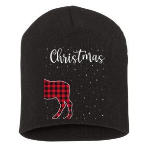 Merry Christmas Red Plaid Buffalo Moose Couples Matching Short Acrylic Beanie