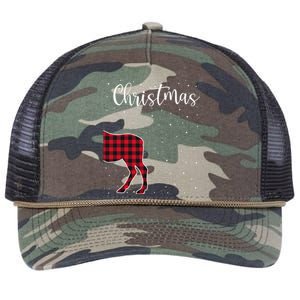 Merry Christmas Red Plaid Buffalo Moose Couples Matching Retro Rope Trucker Hat Cap