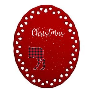 Merry Christmas Red Plaid Buffalo Moose Couples Matching Ceramic Oval Ornament