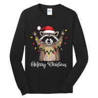 Merry Christmas Raccoon Santa Hat Xmas Light Pjs Tall Long Sleeve T-Shirt