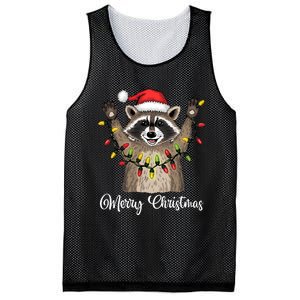 Merry Christmas Raccoon Santa Hat Xmas Light Pjs Mesh Reversible Basketball Jersey Tank