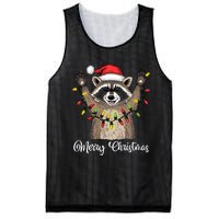 Merry Christmas Raccoon Santa Hat Xmas Light Pjs Mesh Reversible Basketball Jersey Tank