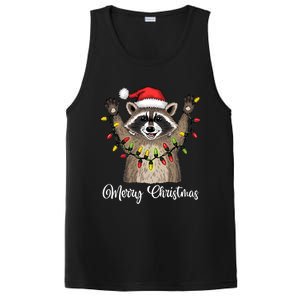 Merry Christmas Raccoon Santa Hat Xmas Light Pjs PosiCharge Competitor Tank