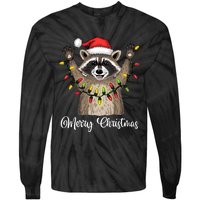 Merry Christmas Raccoon Santa Hat Xmas Light Pjs Tie-Dye Long Sleeve Shirt