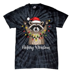 Merry Christmas Raccoon Santa Hat Xmas Light Pjs Tie-Dye T-Shirt