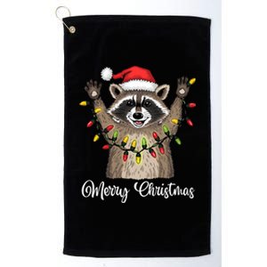 Merry Christmas Raccoon Santa Hat Xmas Light Pjs Platinum Collection Golf Towel