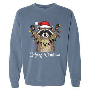 Merry Christmas Raccoon Santa Hat Xmas Light Pjs Garment-Dyed Sweatshirt