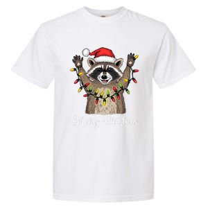 Merry Christmas Raccoon Santa Hat Xmas Light Pjs Garment-Dyed Heavyweight T-Shirt