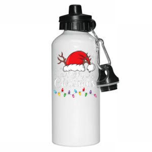 Merry Christmas Red Santa Hat Reindeer Xmas Family Aluminum Water Bottle