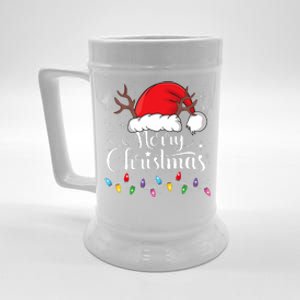 Merry Christmas Red Santa Hat Reindeer Xmas Family Beer Stein