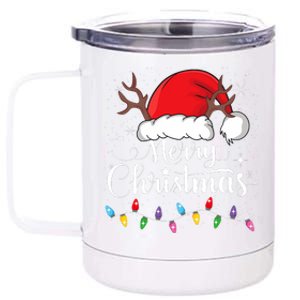 Merry Christmas Red Santa Hat Reindeer Xmas Family 12 oz Stainless Steel Tumbler Cup