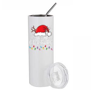 Merry Christmas Red Santa Hat Reindeer Xmas Family Stainless Steel Tumbler