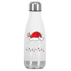 Merry Christmas Red Santa Hat Reindeer Xmas Family Stainless Steel Insulated Water Bottle