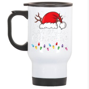 Merry Christmas Red Santa Hat Reindeer Xmas Family Stainless Steel Travel Mug