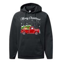 Merry Christmas Red Truck Xmas Performance Fleece Hoodie