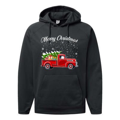 Merry Christmas Red Truck Xmas Performance Fleece Hoodie